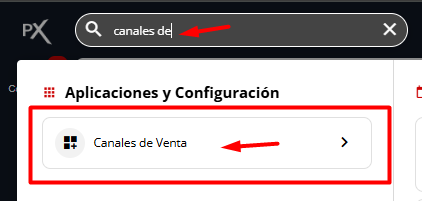 Captura de pantalla mostrando la aplicación Canales de venta