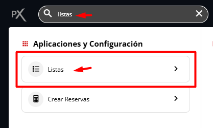 Omnibox buscando la aplicación Listas