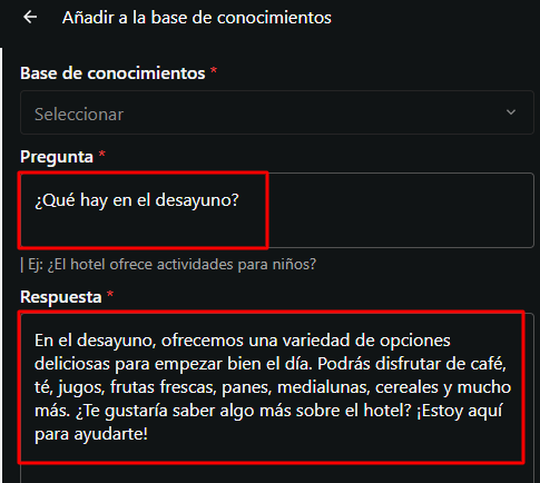 Ventana lateral para cargar Pregunta y Respuesta