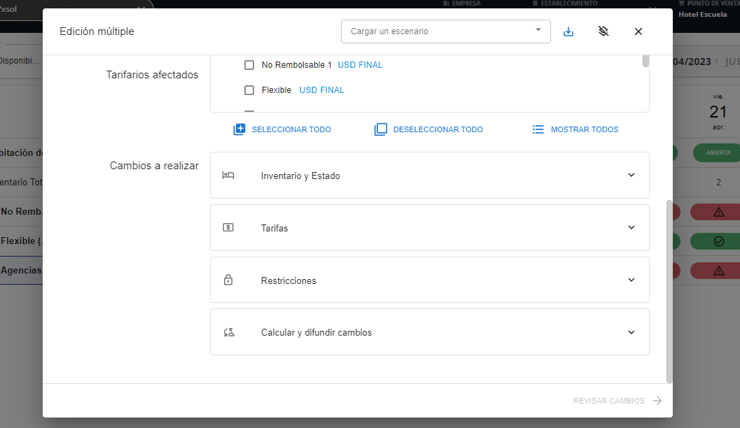 Captura de pantalla de los bloques de cambios en Edición Múltiple.