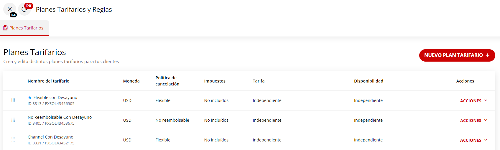 Aplicación Planes Tarifarios en Pxsol