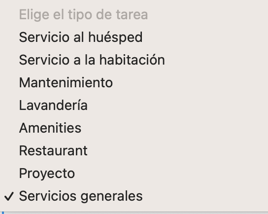 Selección de tipo de tarea