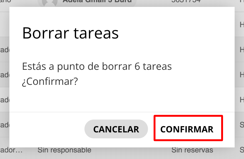 Confirmación de borrado de tareas