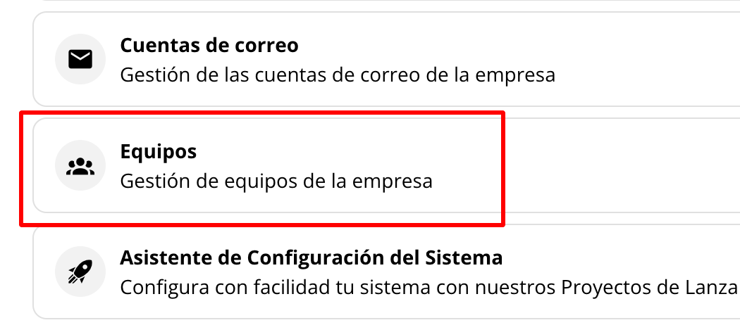 Tarjeta de Equipos en Configuración General