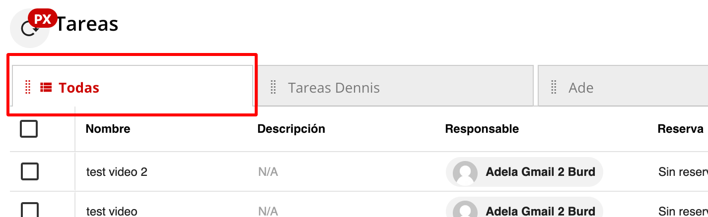 Vista de Tareas Todas