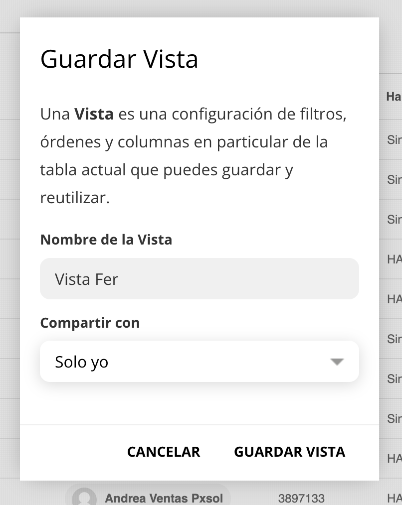 Configuración de nombre y visibilidad de vista