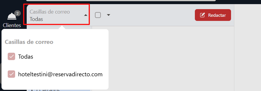 Vista de las casillas de correo disponibles en la bandeja de entrada.