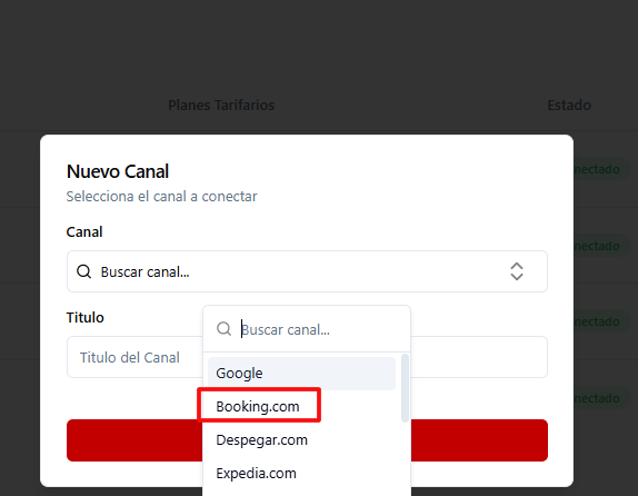 Seleccionar canal Booking.com