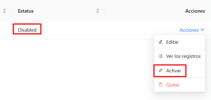 Activación del canal