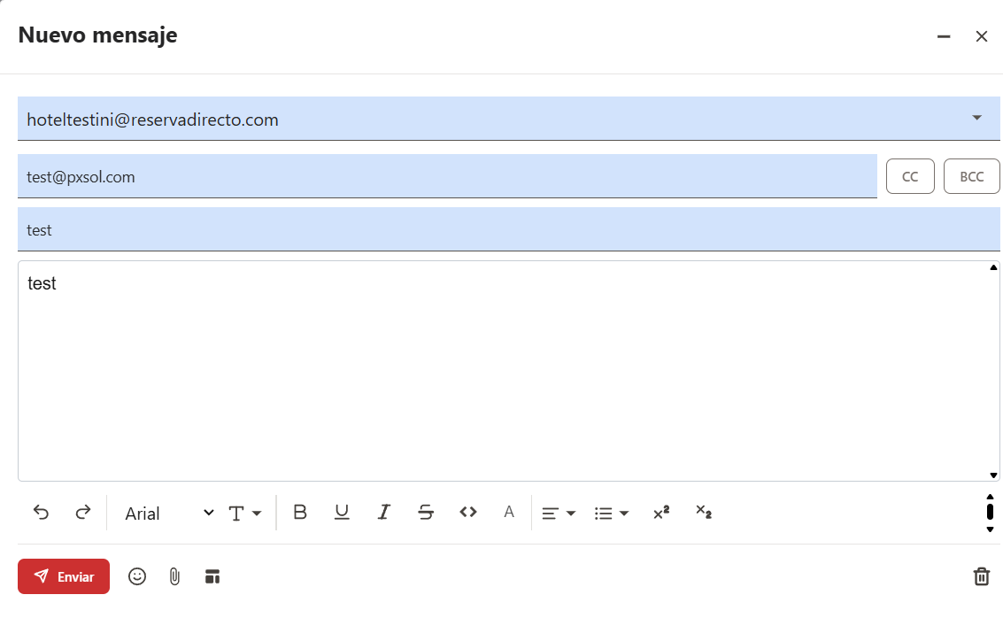 Botón 'Enviar' activado en la ventana de redacción de correo.