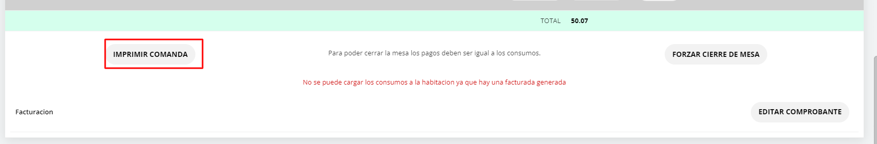 Opción Imprimir Comanda