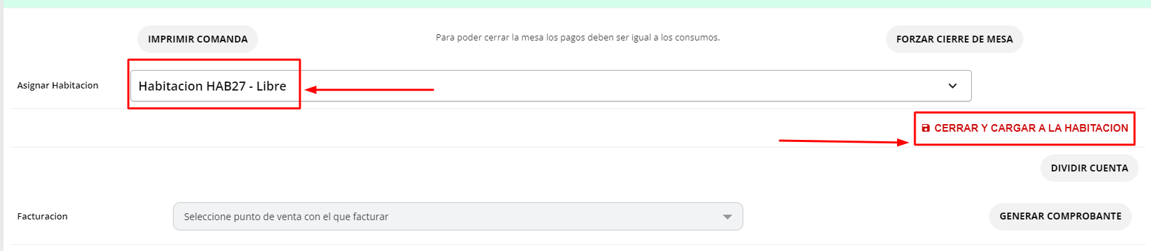 Asignar consumos a habitación