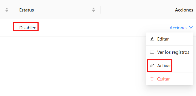 Activación del canal