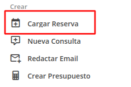 Accesando a Cargar Reserva desde la barra lateral
