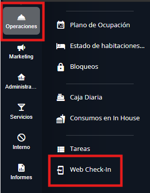 Ingreso a la aplicación por menú operaciones