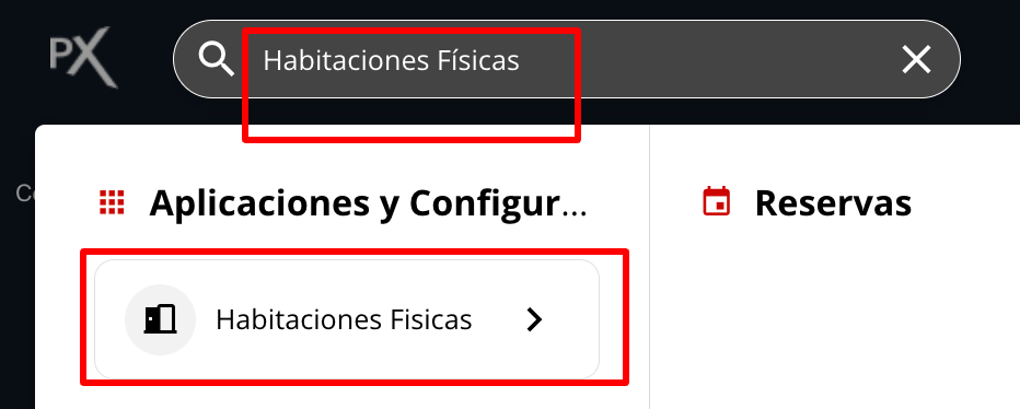 Buscador Omnibox con Habitaciones Físicas seleccionado