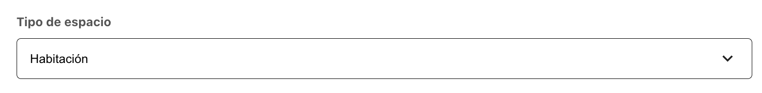 Campo Tipo de espacio seleccionado como Habitación