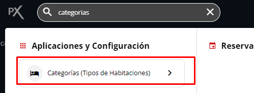 Buscador con 'Categorías' escrito y la aplicación seleccionada