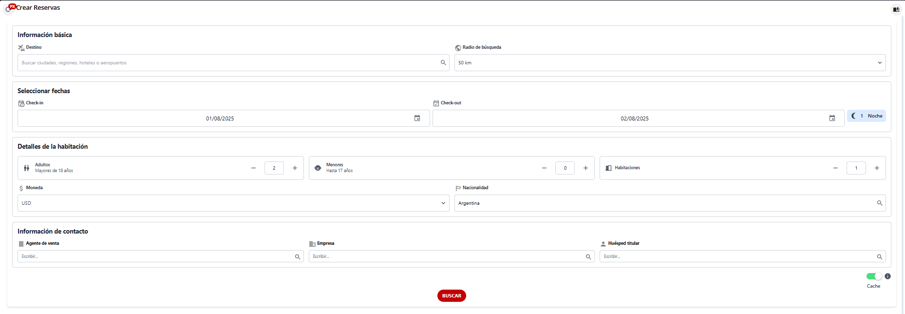 Ventana de búsqueda de reservas