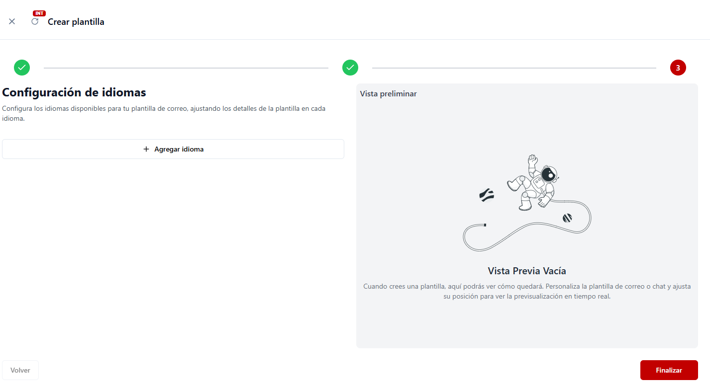 Captura de pantalla para agregar el primer idioma a la plantilla.