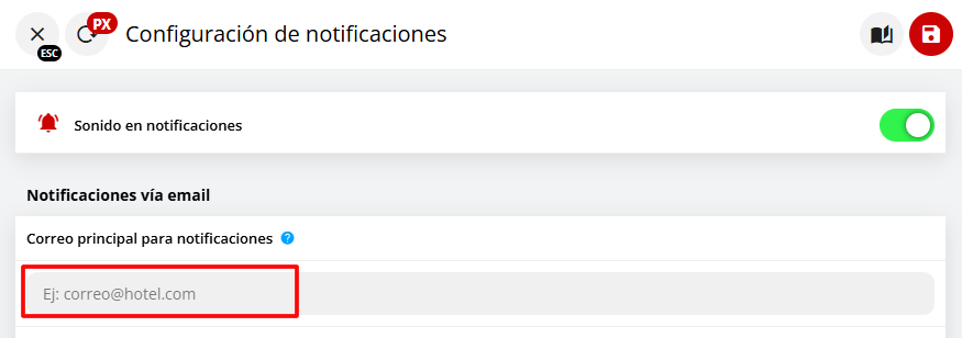 Campo de correo por defecto y tipos de notificación