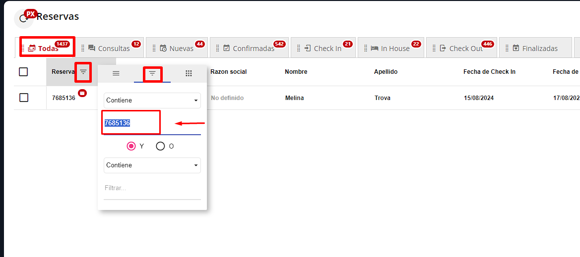 Búsqueda de reserva por número o plano de ocupación