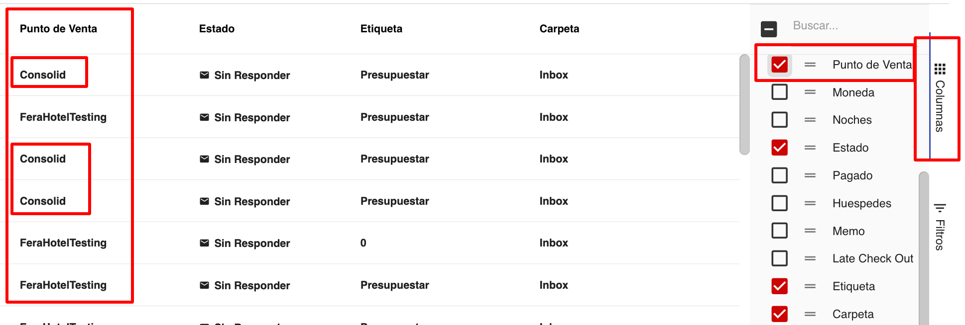 Columna Punto de Venta mostrando origen de la reserva