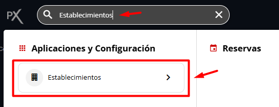Captura de pantalla mostrando el acceso a la aplicación Establecimientos.