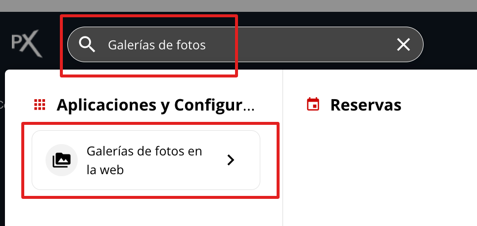 Interfaz de la plataforma mostrando el omnibox y la opción Galería de fotos en la web