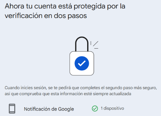 Captura de pantalla del botón para activar la Verificación en 2 pasos