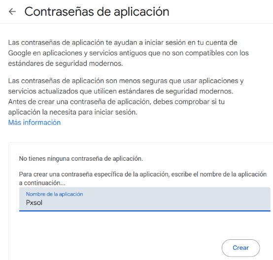 Captura de pantalla mostrando cómo seleccionar la aplicación en la generación de App Password