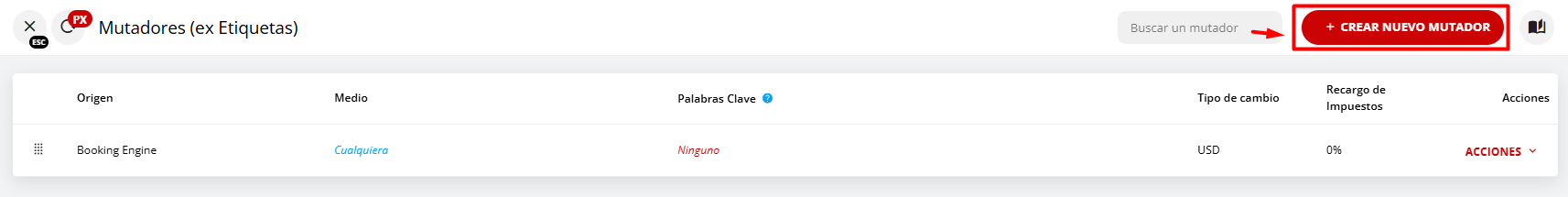 Botón Crear nuevo mutador