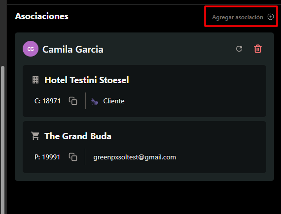 Opción para agregar asociación de usuario