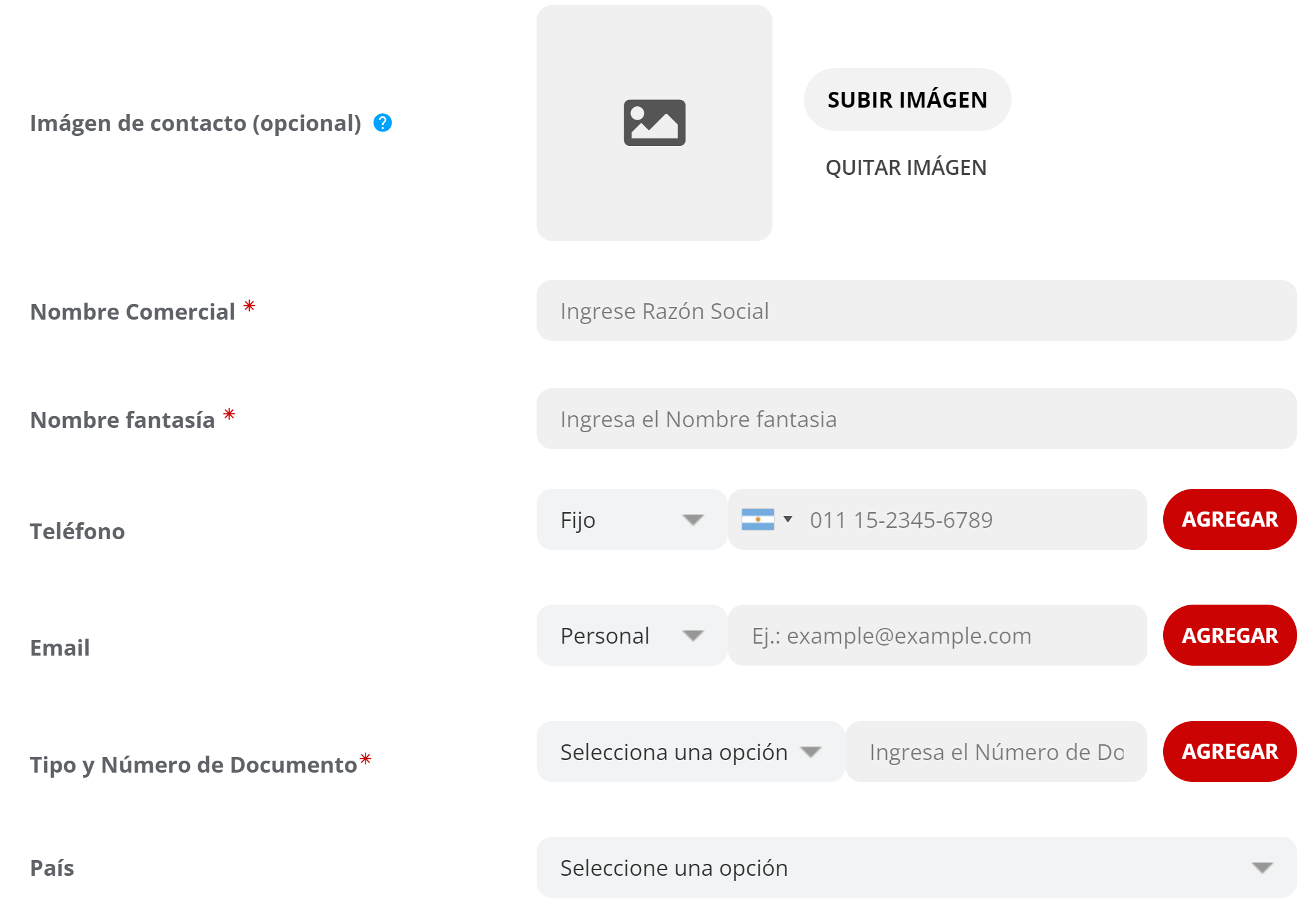 Formulario de carga básica para contacto tipo empresa.