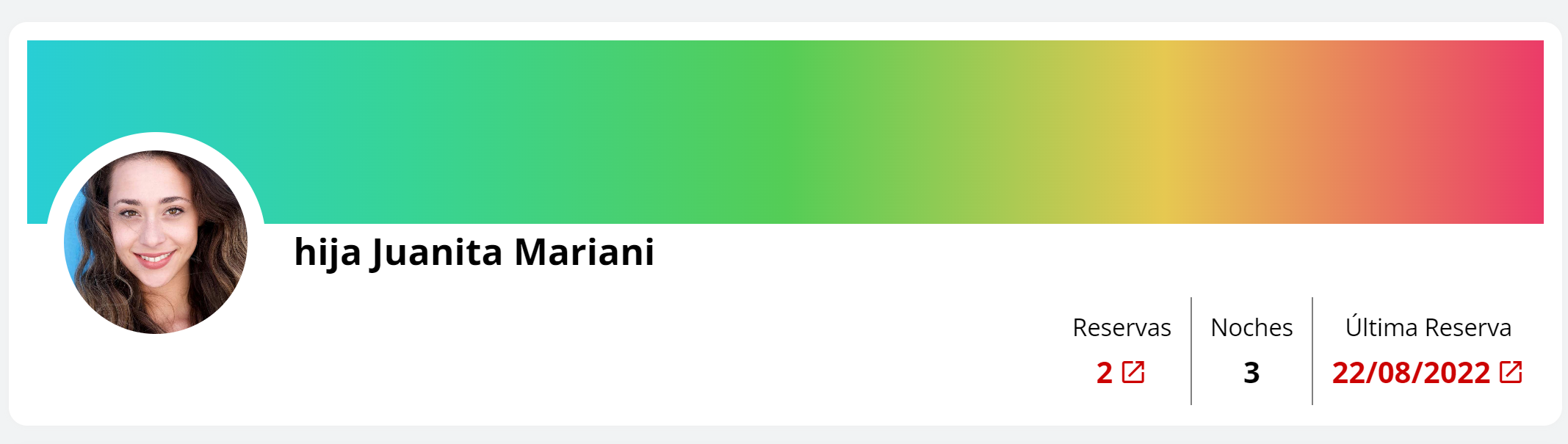 Captura de pantalla mostrando los tres datos clave del historial del huésped.