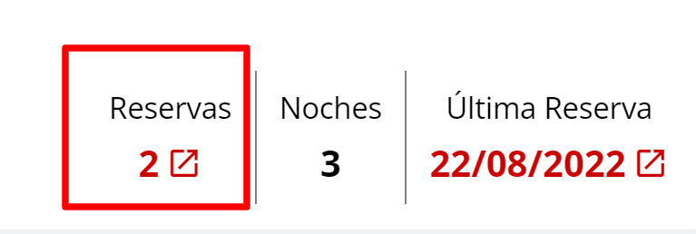 Captura de pantalla del listado de reservas de un huésped.