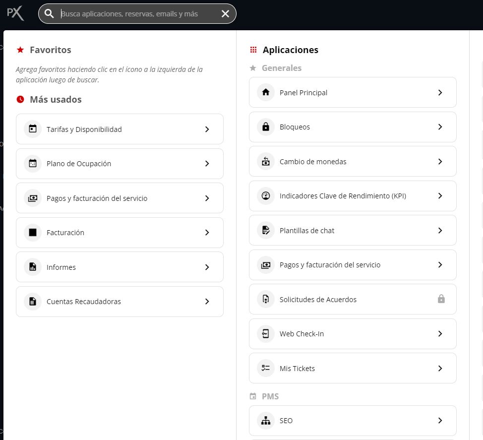 Panel de Inicio con buscador