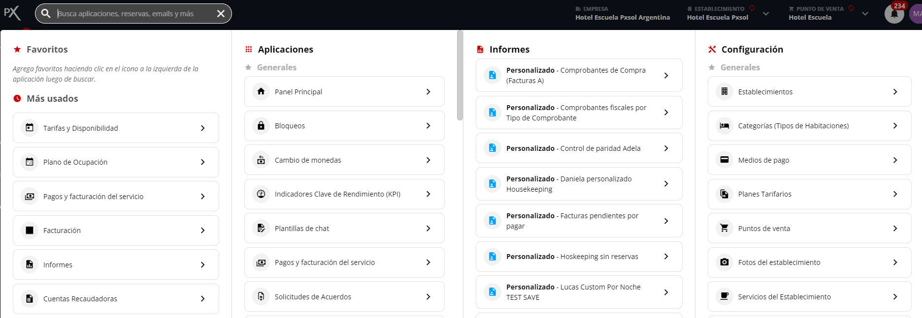 Ventana del buscador del Panel de Inicio