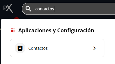 Buscador con 'Contactos' escrito y la aplicación resaltada