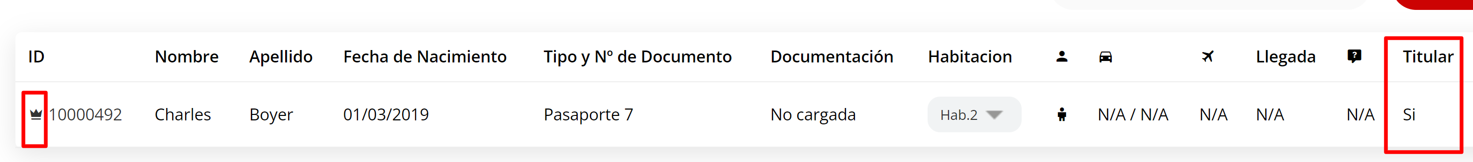 Confirmación de huésped titular con ícono de corona