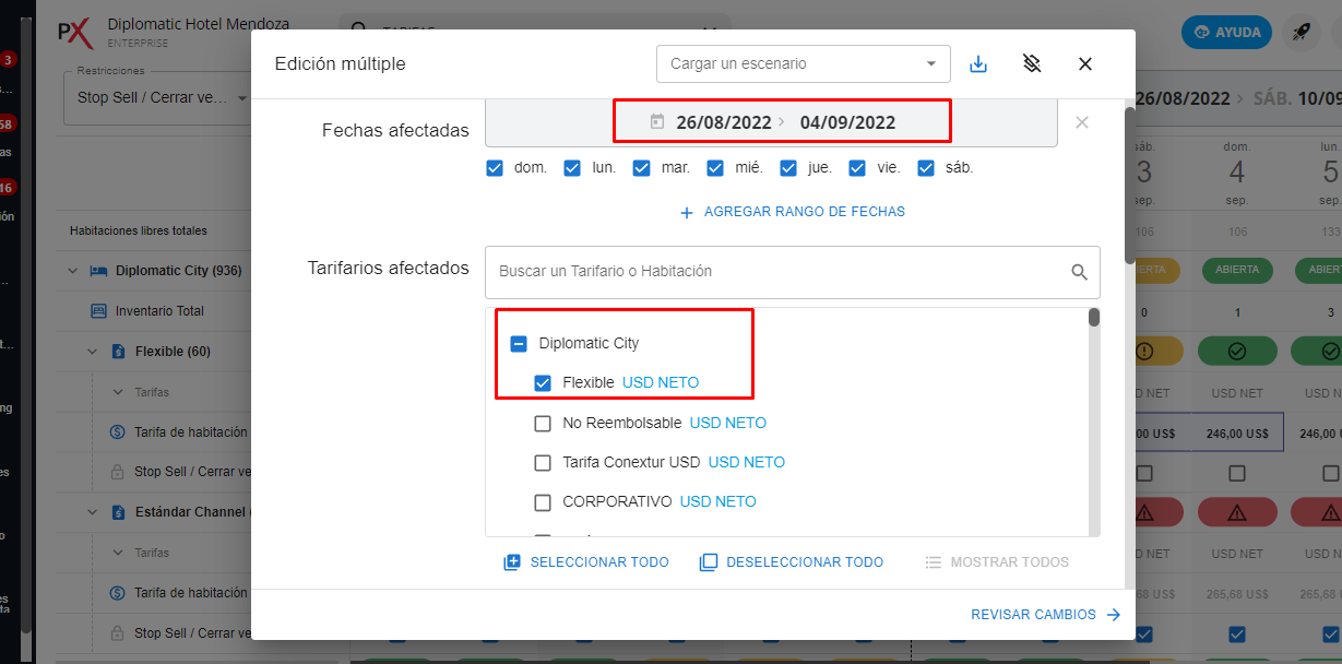 Módulo de Edición Múltiple de tarifas