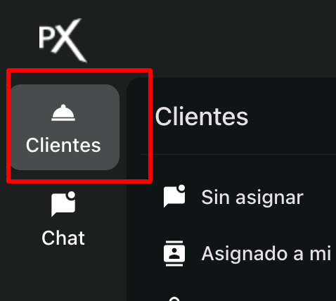 Menú lateral izquierdo con la opción Clientes seleccionada.