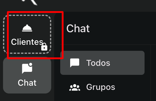 Popup con la opción Clientes seleccionada.