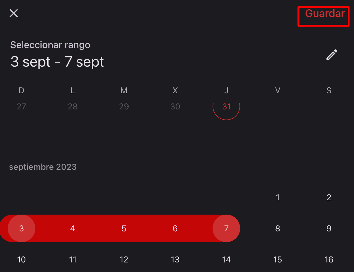 Selección de fechas
