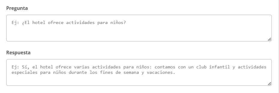 Formulario para ingresar Pregunta y Respuesta del nodo de información