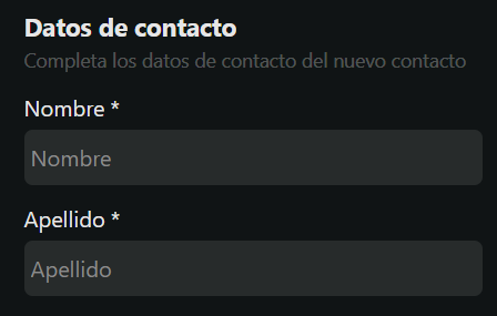 Campos Nombre y Apellido para el contacto