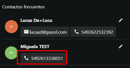 Selección de número agendado