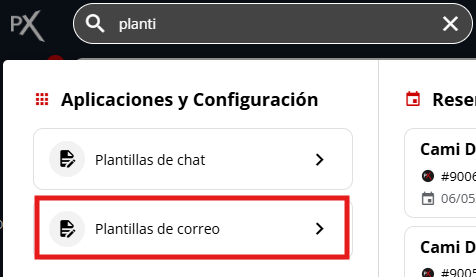 Seleccionando la aplicación Plantillas de correos