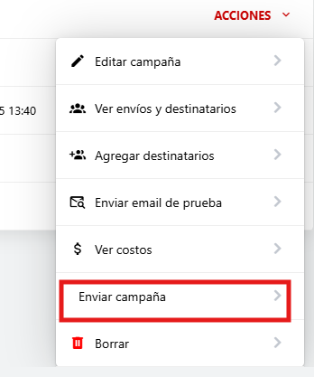 Botón Enviar campaña habilitado