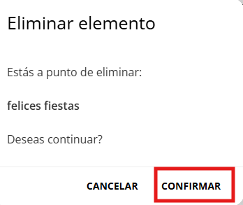 Confirmación de eliminación de campaña